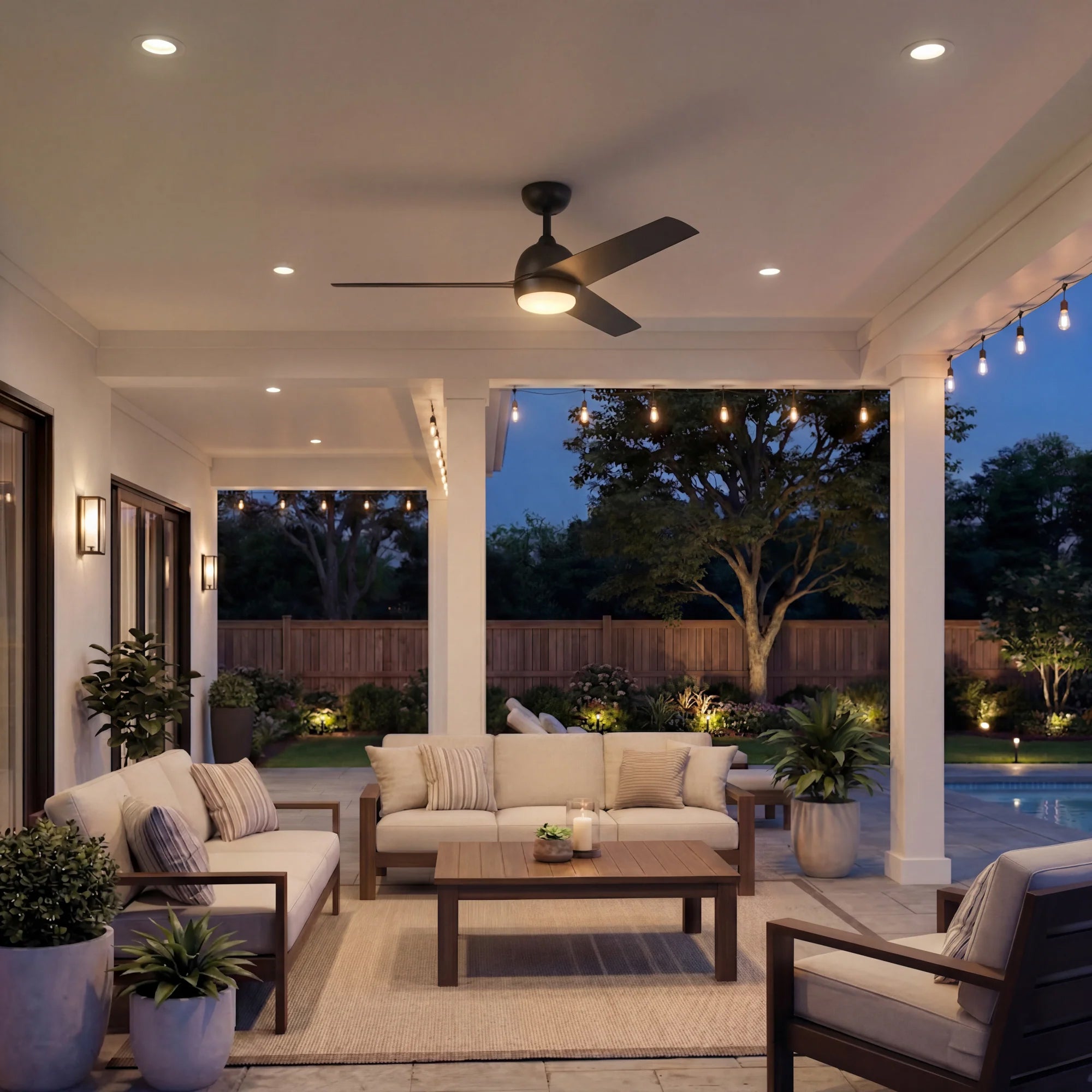 Mule Selana 52 Inch Damp-Rated Ceiling Fan with LED Light, Remote, Matte Black
