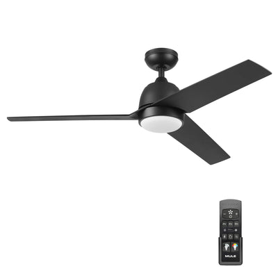 Mule Selana 52 Inch Damp-Rated Ceiling Fan with LED Light, Remote, Matte Black