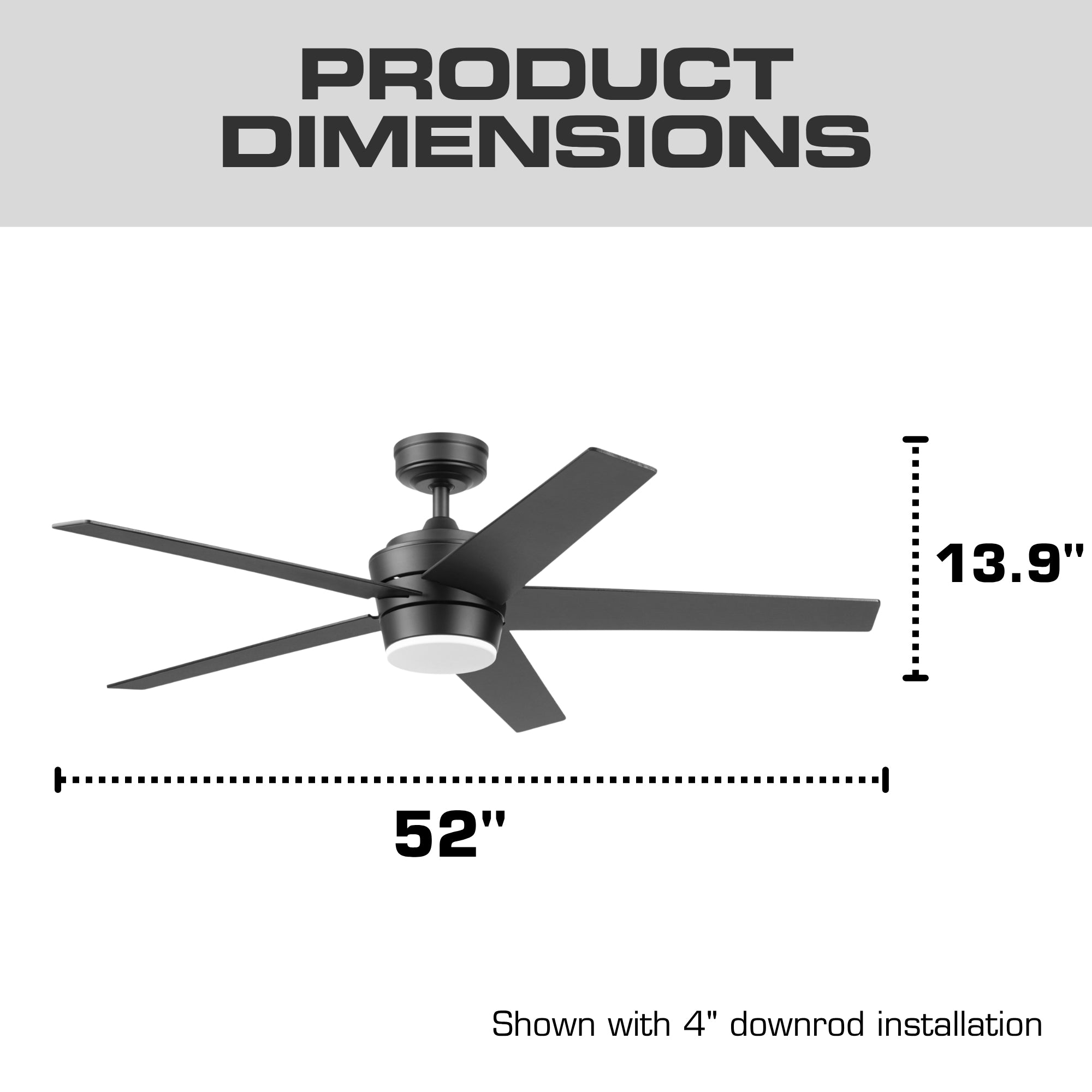 Mule Sentrix 52 Inch Ceiling Fan with LED Light, Remote, BLDC Motor, Matte Black
