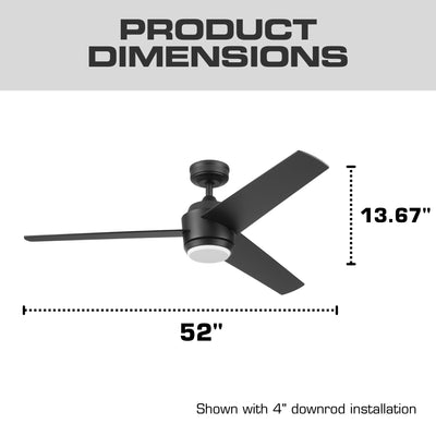 Mule Halona 52 Inch Damp-Rated Ceiling Fan With LED Light, Remote, Matte Black