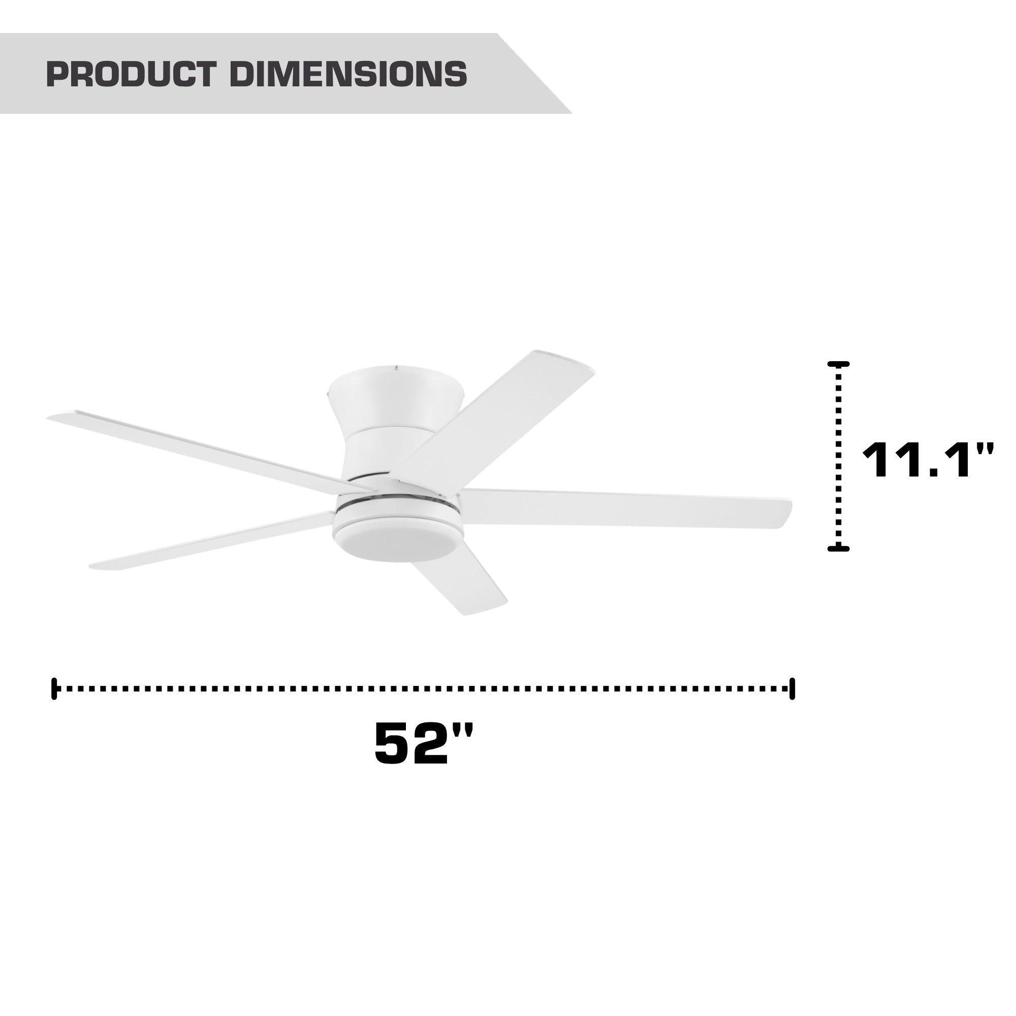 Mule Grayson 52 Inch Hugger Ceiling Fan With LED Light, Remote, White