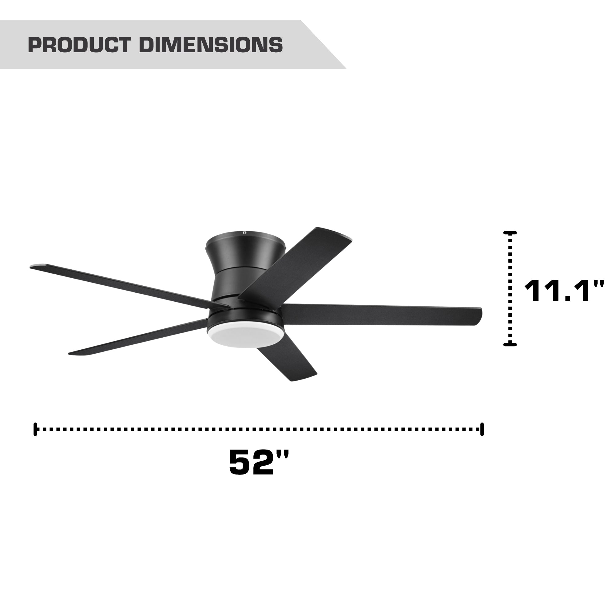 Mule Grayson 52 Inch Hugger Ceiling Fan With LED Light, Remote, Matte Black