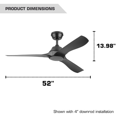 Mule Max Breeze 52" Wet Rated Indoor/Outdoor Ceiling Fan w/ Remote, Matte Black