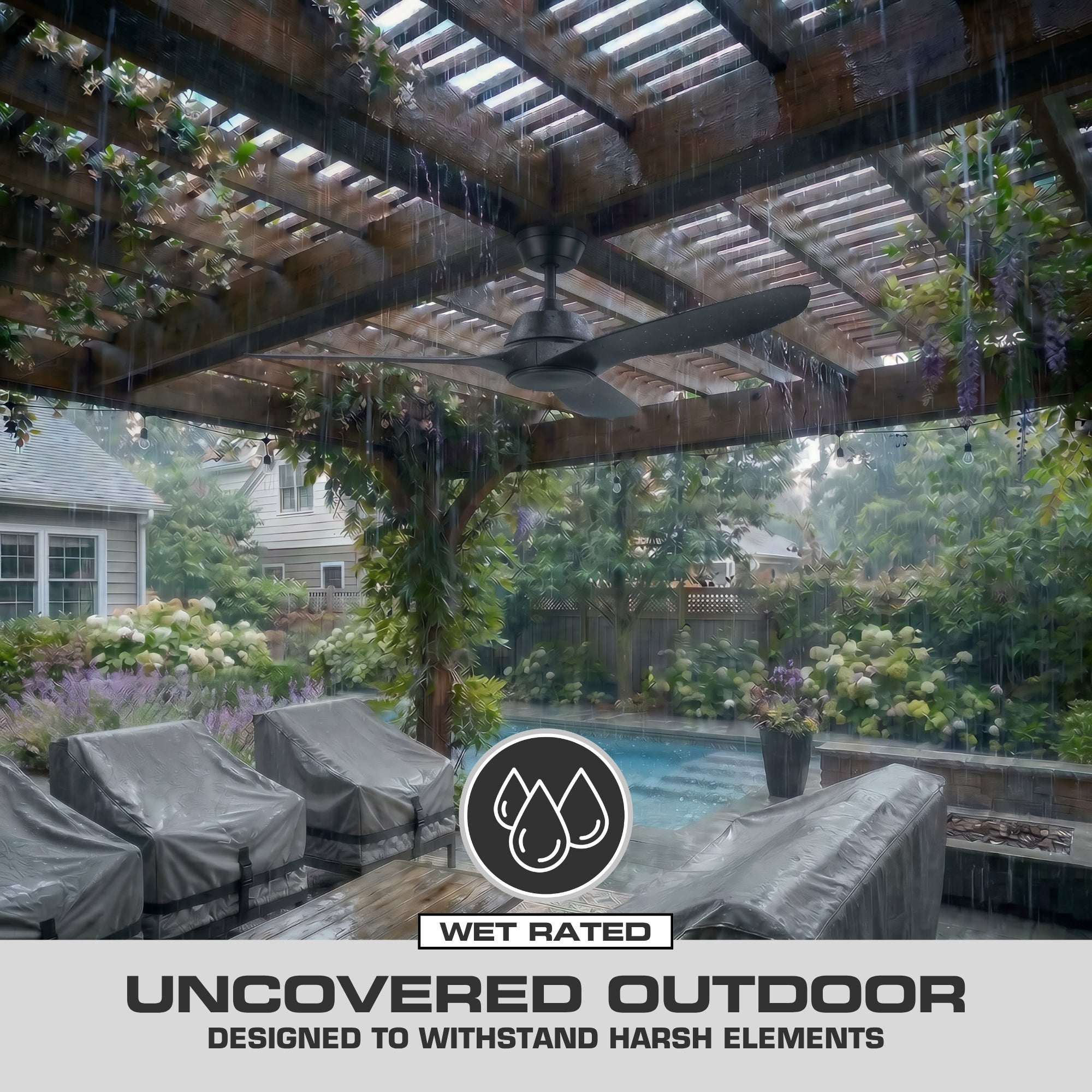 Mule Max Breeze 52" Wet Rated Indoor/Outdoor Ceiling Fan w/ Remote, Matte Black