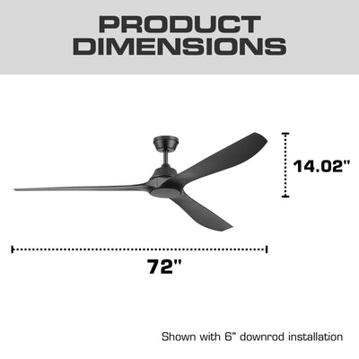 Mule Max Breeze 72" Wet Rated Indoor/Outdoor Ceiling Fan w/ Remote, Matte Black