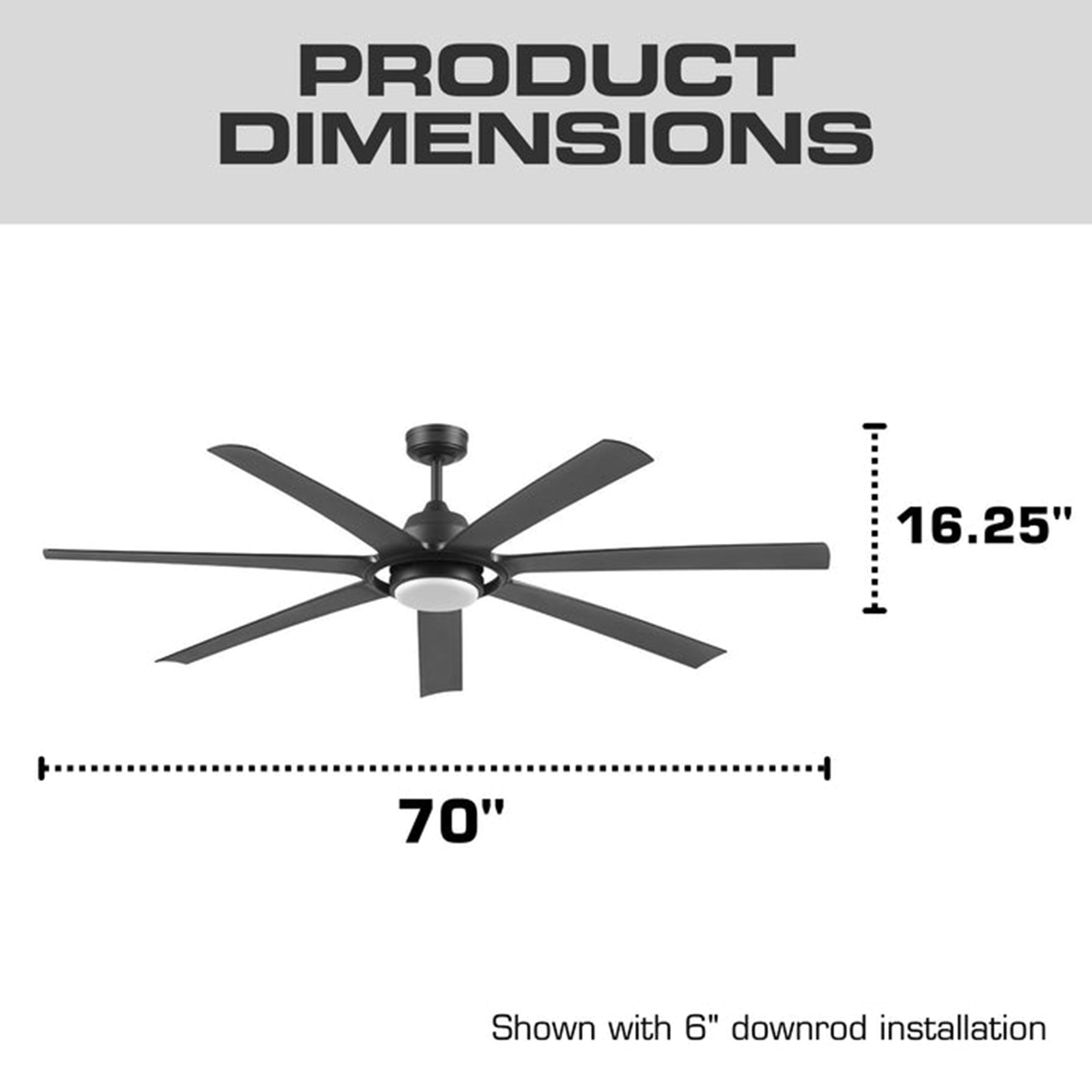 Mule Sterling 70 Inch Sterling Indoor/Covered Outdoor Ceiling Fan, Matte Black