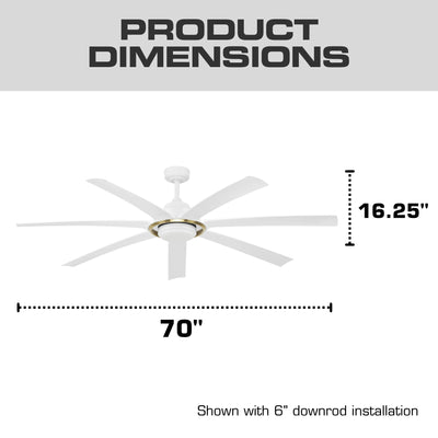 Mule Sterling 70 Inch Sterling Indoor/Covered Outdoor Ceiling Fan, White/Gold