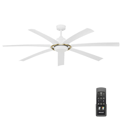 Mule Sterling 70 Inch Sterling Indoor/Covered Outdoor Ceiling Fan, White/Gold