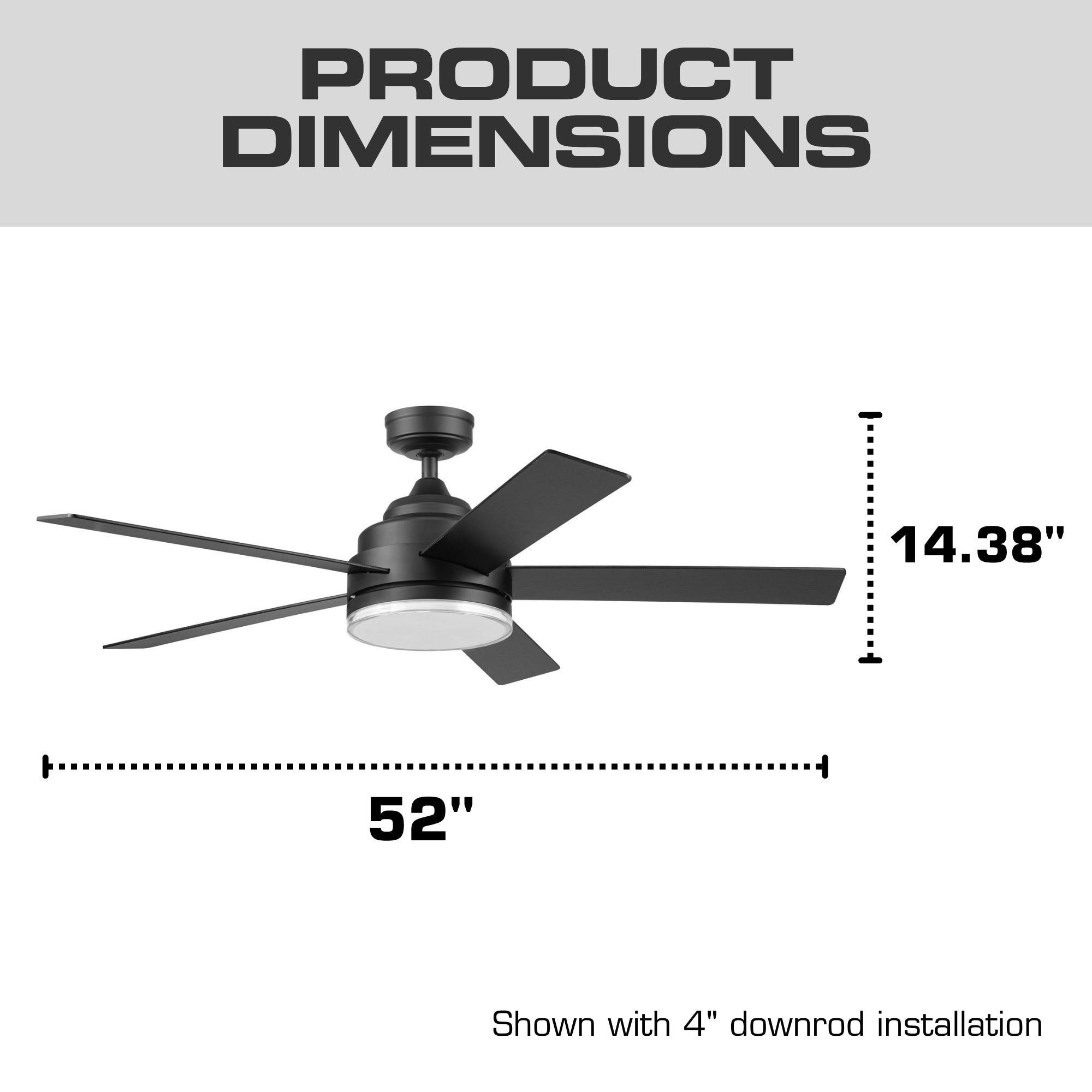 Mule Carver 52 Inch Ceiling Fan with LED Light, Remote, DC Motor, Matte Black