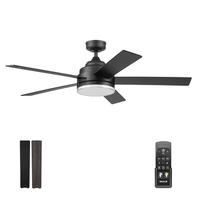 Mule Carver 52 Inch Ceiling Fan with LED Light, Remote, DC Motor, Matte Black