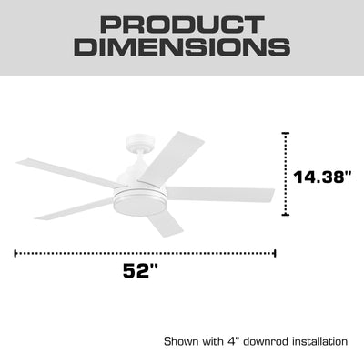 Mule Carver 52 Inch Ceiling Fan with LED Light, Remote, DC Motor, White