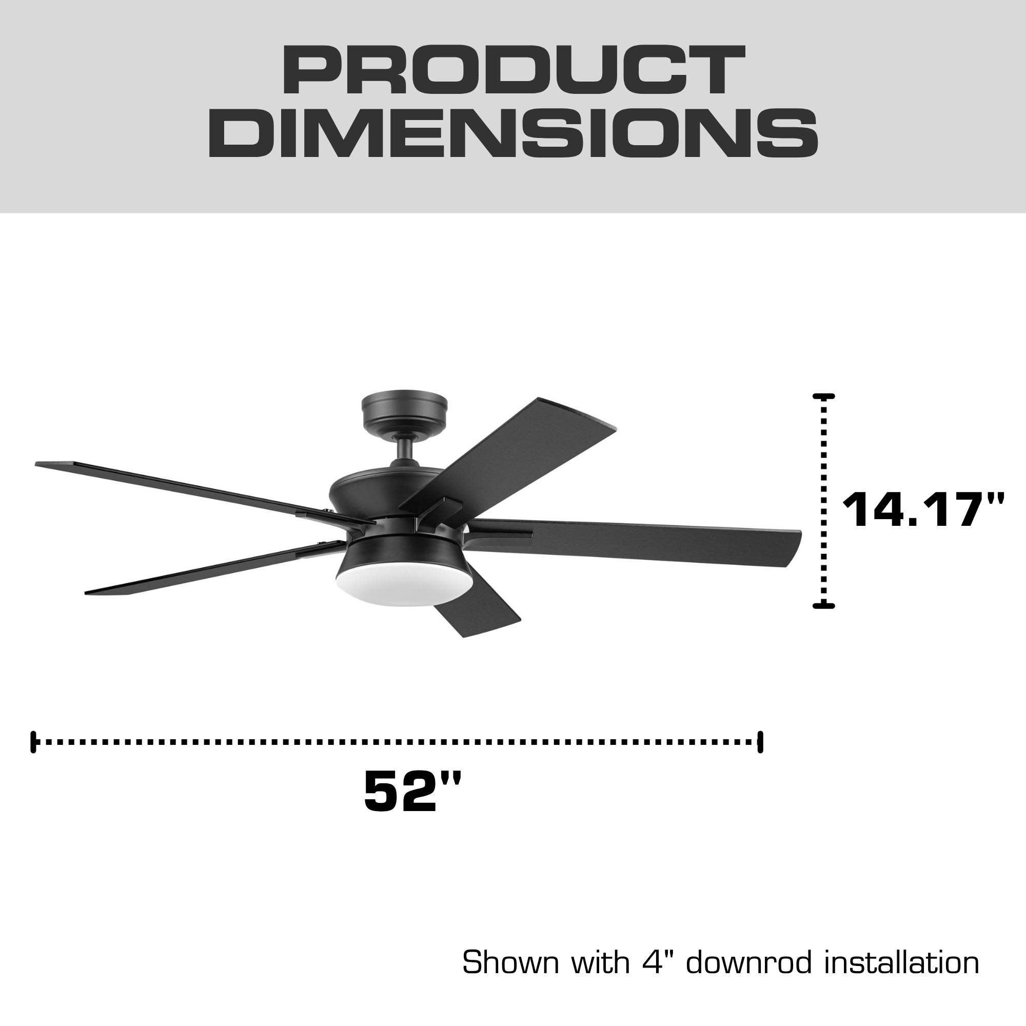 Mule Elva 52 Inch Indoor Ceiling Fan With LED Light, Remote Control, Matte Black