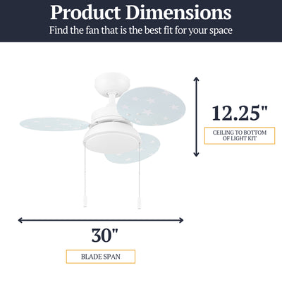 Prominence Home Willa 30-Inch LED Ceiling Fan With Light, Pull Chain, White