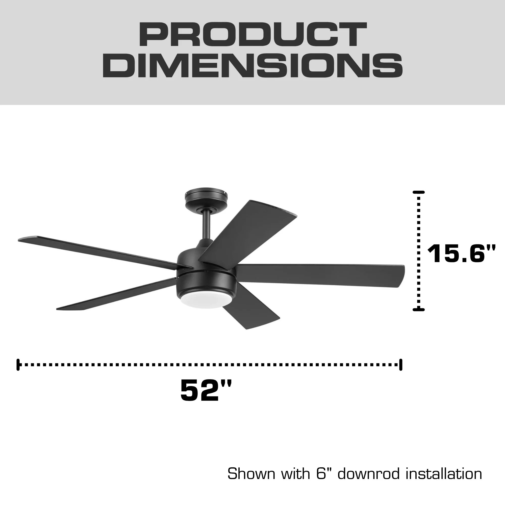 Mule Belmont 52 Inch Indoor Ceiling Fan with LED Light and Remote, Matte Black