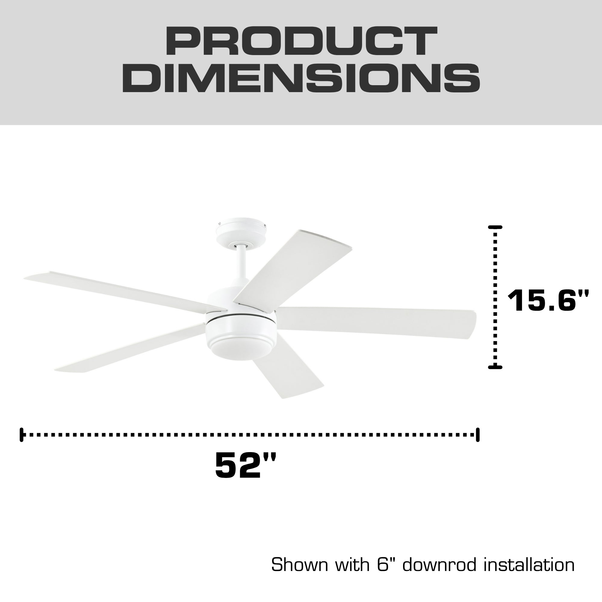 Mule Belmont 52 Inch Indoor Ceiling Fan with LED Light and Remote Control, White