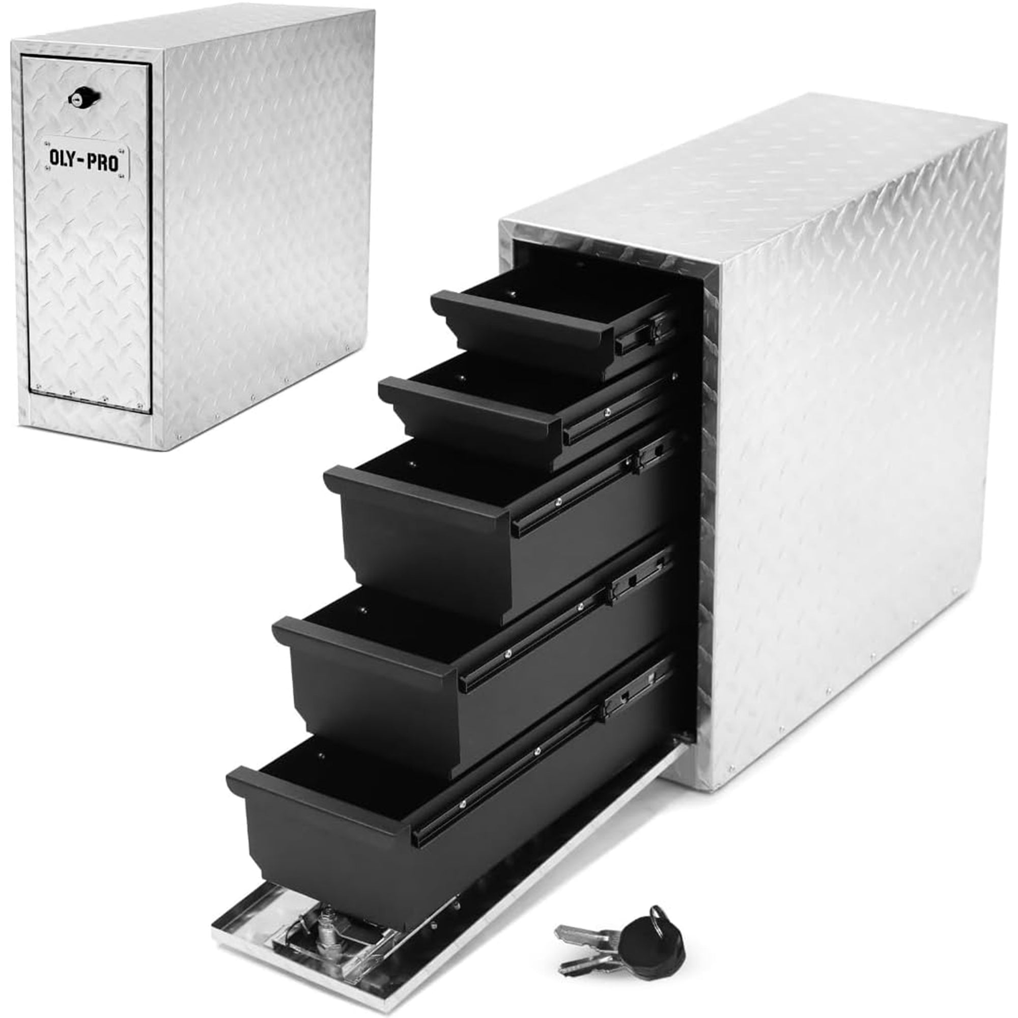 OLY-PRO Truck Bed Tool Box with 5-Drawer Slides, Lockable Heavy-Duty Storage