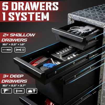 OLY-PRO Truck Bed Tool Box with 5-Drawer Slides, Lockable Heavy-Duty Storage
