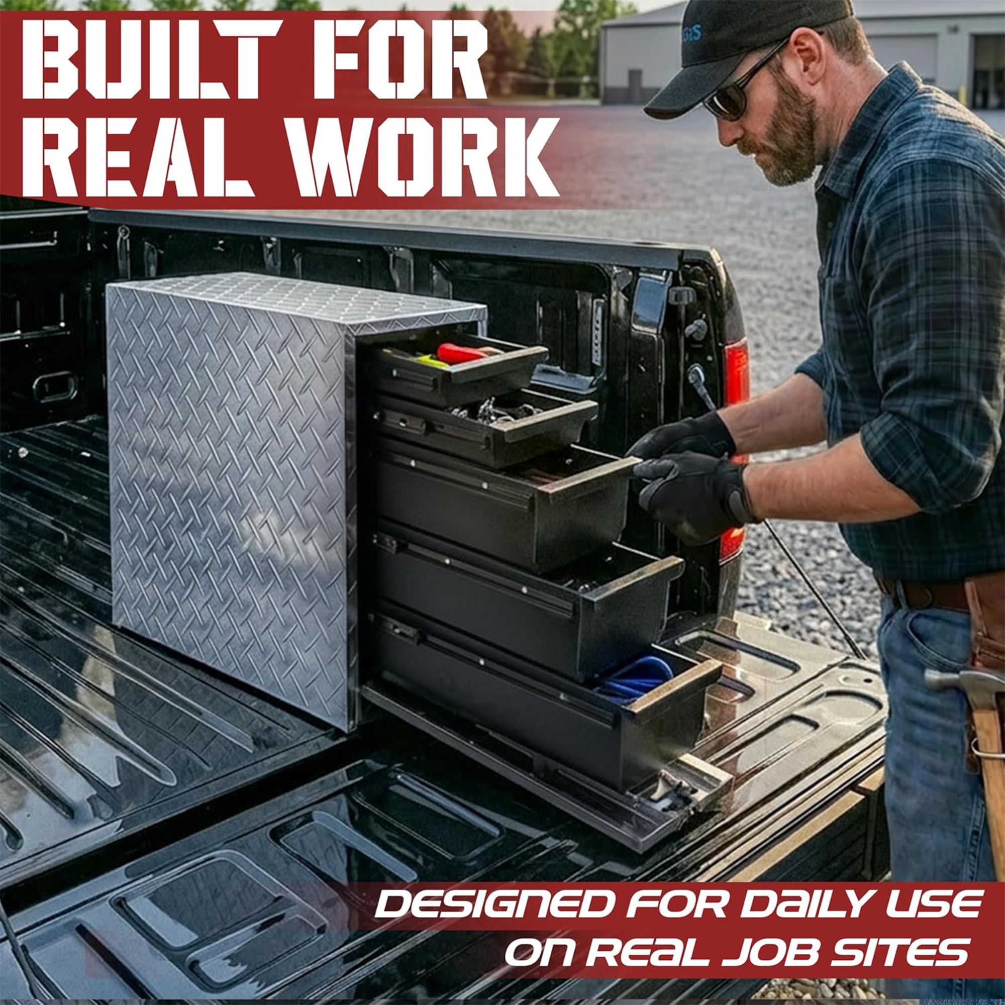 OLY-PRO Truck Bed Tool Box with 5-Drawer Slides, Lockable Heavy-Duty Storage