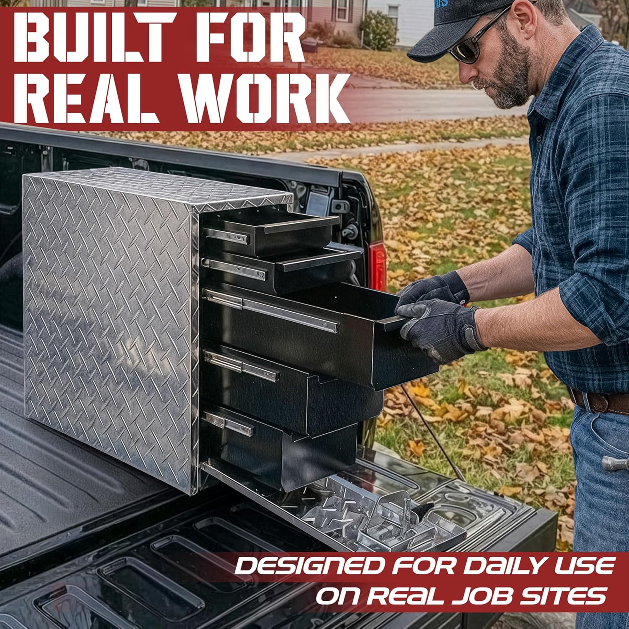 OLY-PRO Truck Bed Tool Box w/ 5-Drawers, T-Handle Lockable Heavy-Duty Storage