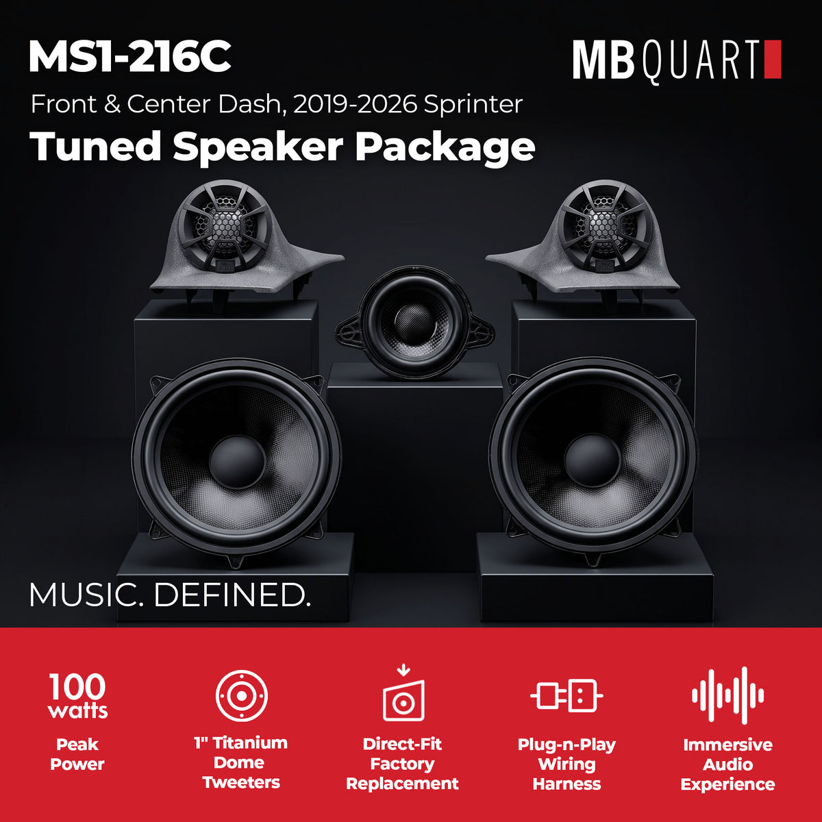 MB Quart 6.5" Front Speaker & 3" Center Dash Speaker for 19-26 Mercedes Sprinter