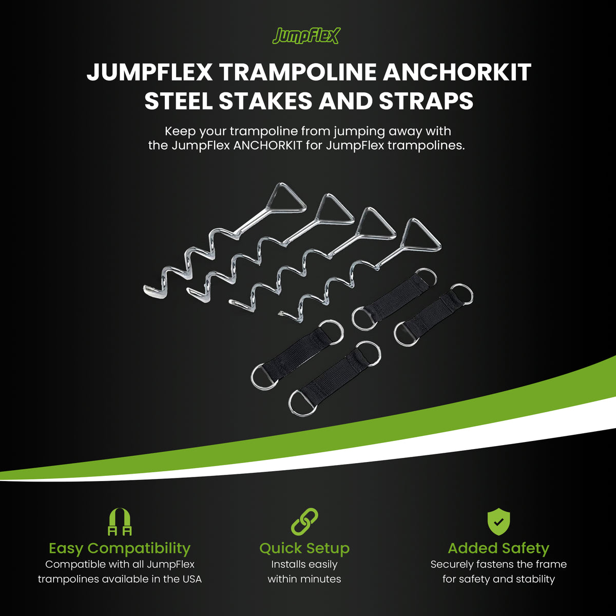 JumpFlex HERO 12' Round Trampoline, Outdoor Play Set with ANCHORKIT Steel Stakes