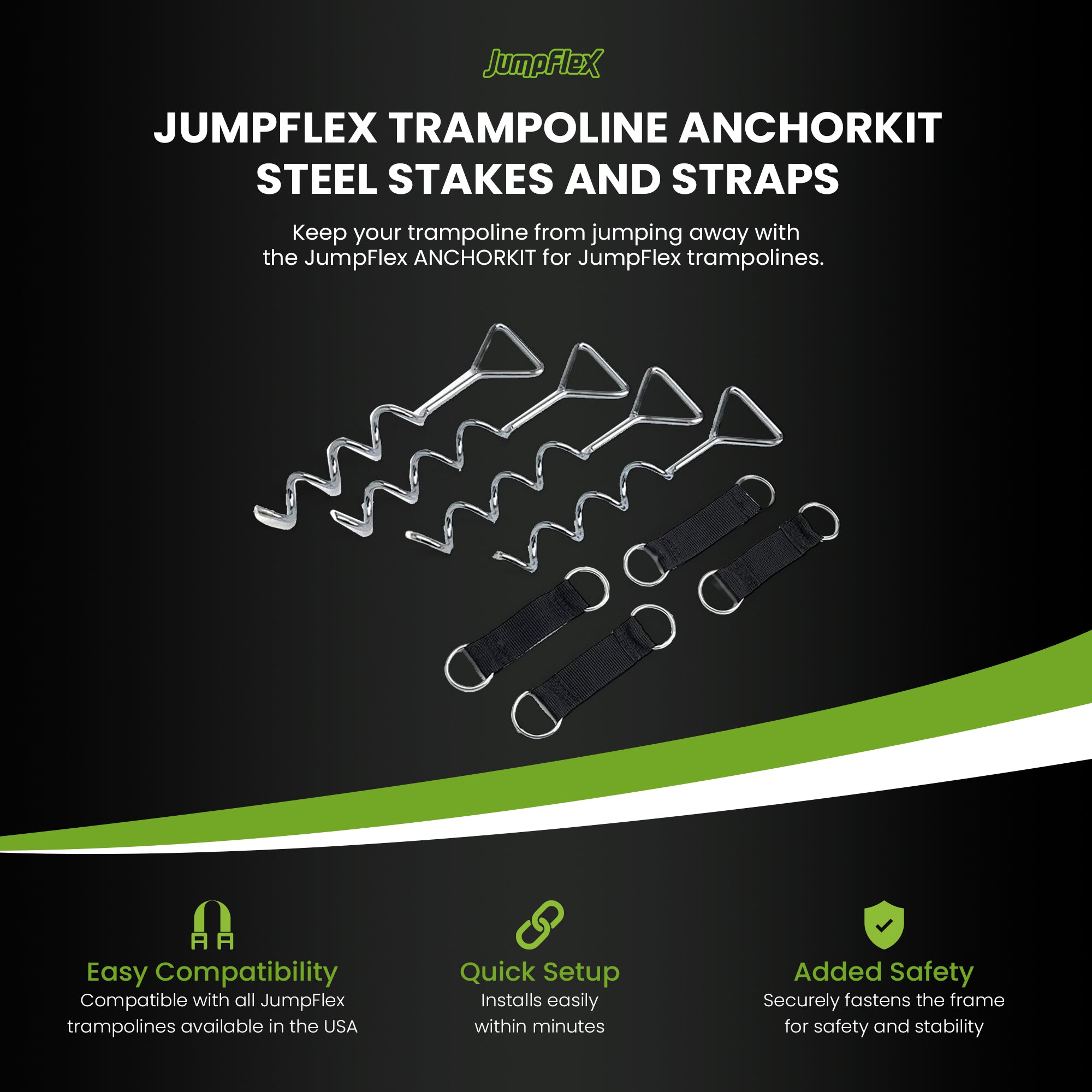 JumpFlex HERO 14' Round Trampoline, Outdoor Play Set with ANCHORKIT Steel Stakes - VMInnovations