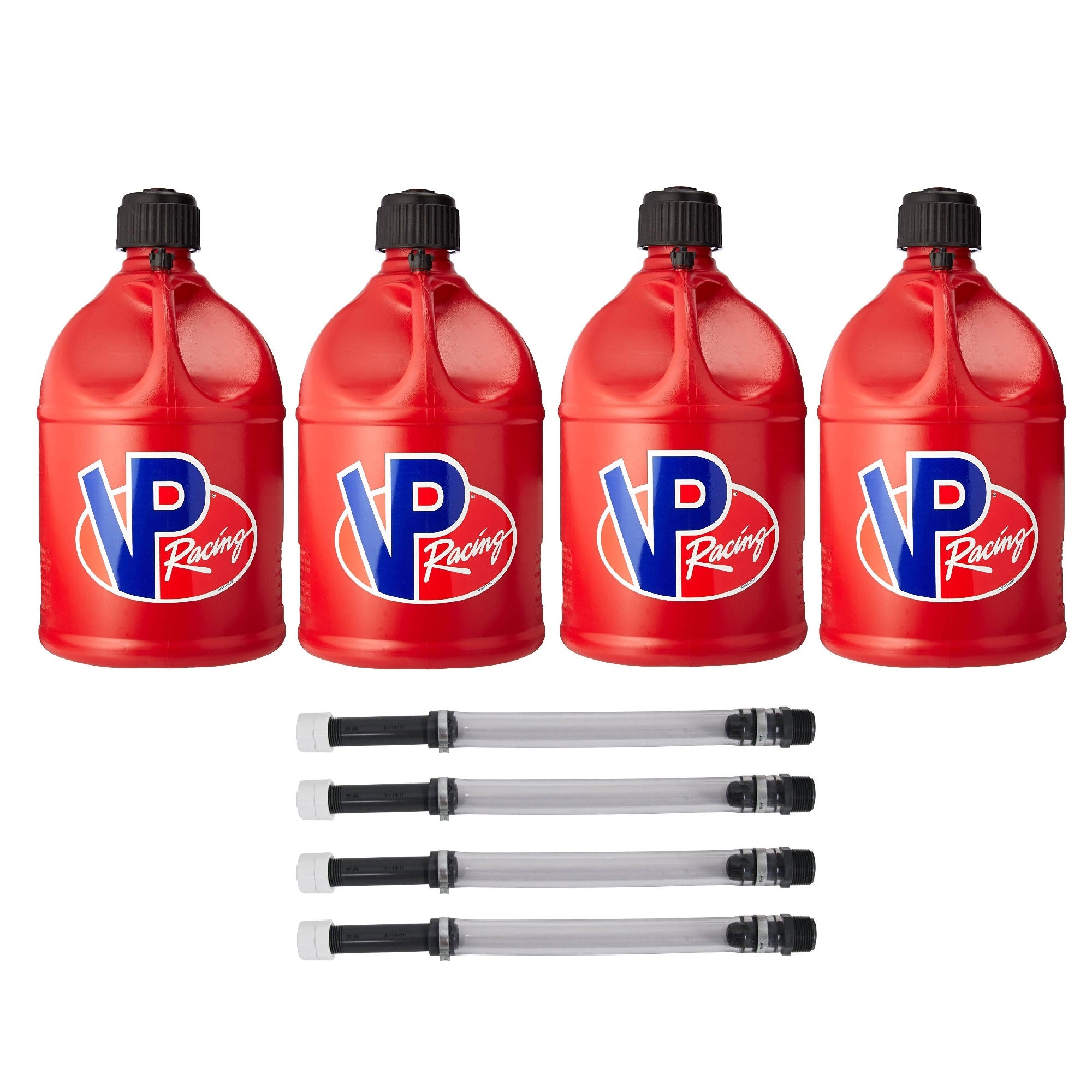 VP Racing 5-Gal Plastic Motorsport Fuel Tank (4 Pack) and 14” Hose Kit (4 Pack)