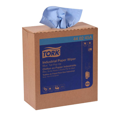 Tork Industrial Heavy Duty Disposable Paper Wiper Pop Up Box, Blue (10 Pack)