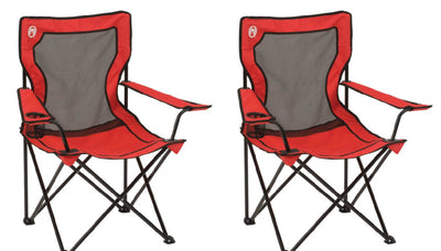 (2) COLEMAN Broadband Camping Folding Quad Chairs w/ Mesh Back & Transport Bag