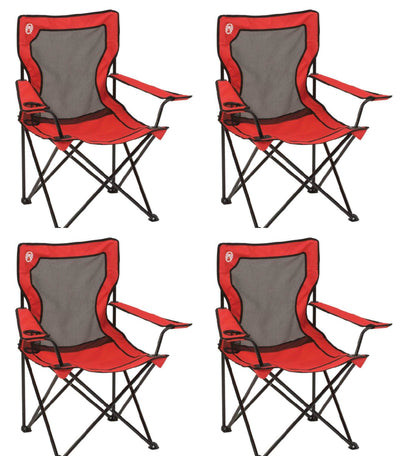 (4) COLEMAN Broadband Camping Folding Quad Chairs w/ Mesh Back & Transport Bag