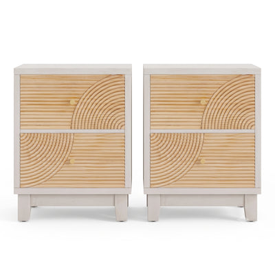 COZAYH 2-Drawer Farmhouse Bedroom Nightstand w/ Rustic Wood Ring, White, 2 Pack