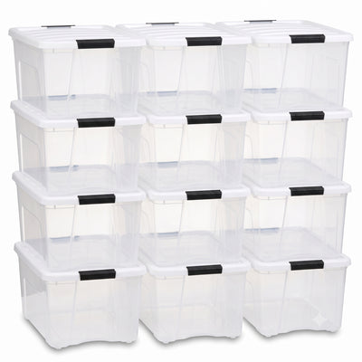 IRIS USA 12-Pack 40 Quart Stackable Storage Bins with Lids, Clear/White