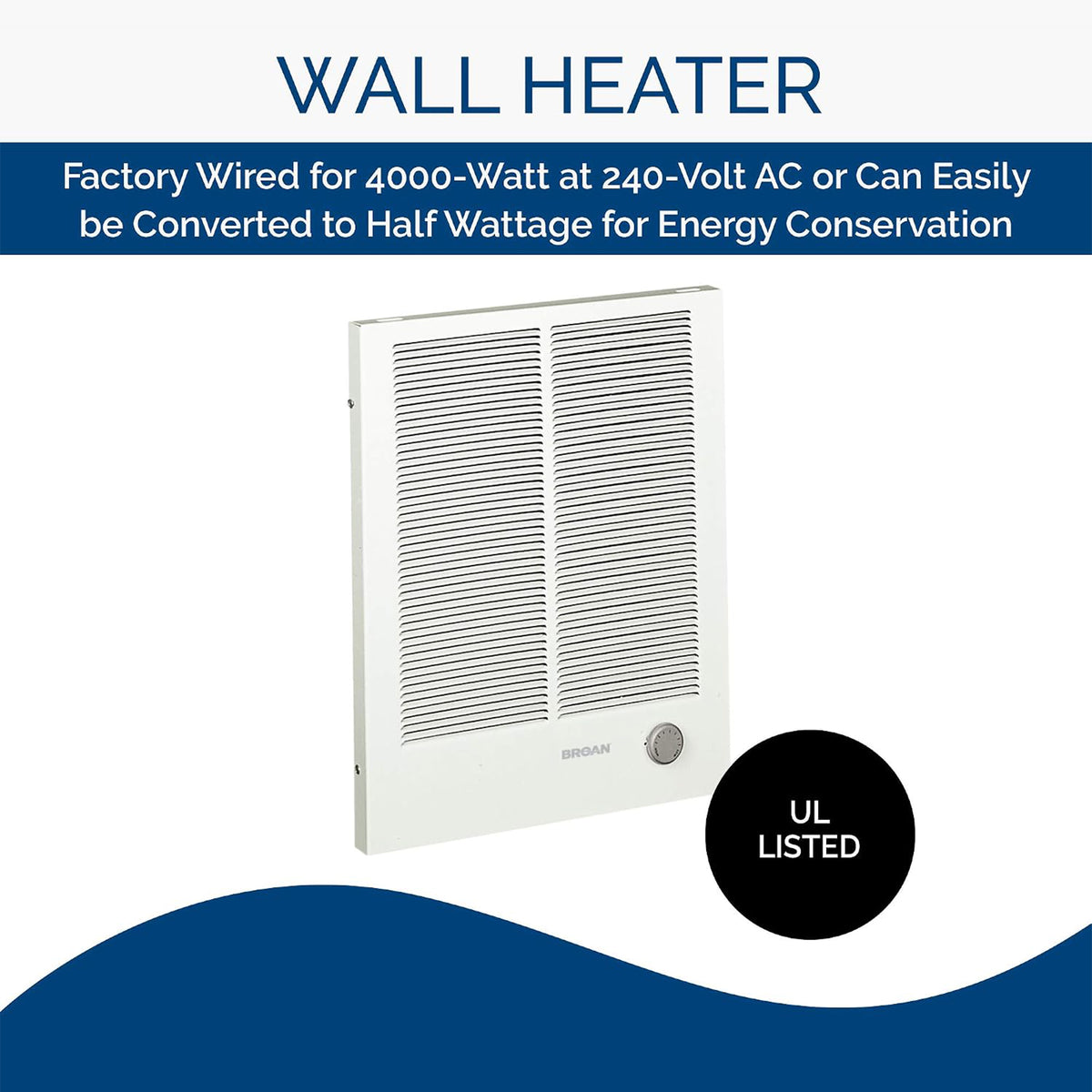 Broan-NuTone 198 High Capacity Wall Mounted Heater, 4000/2000 Watt, 240/120V AC