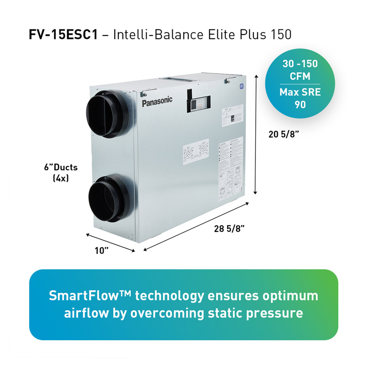 Panasonic Intelli-Balance Elite Plus+ Energy Recovery Ventilator, 30-150 CFM