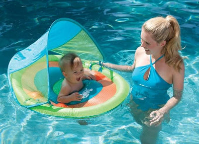SwimWays Baby Spring Float Activity Center with Sun Canopy, Green Fish