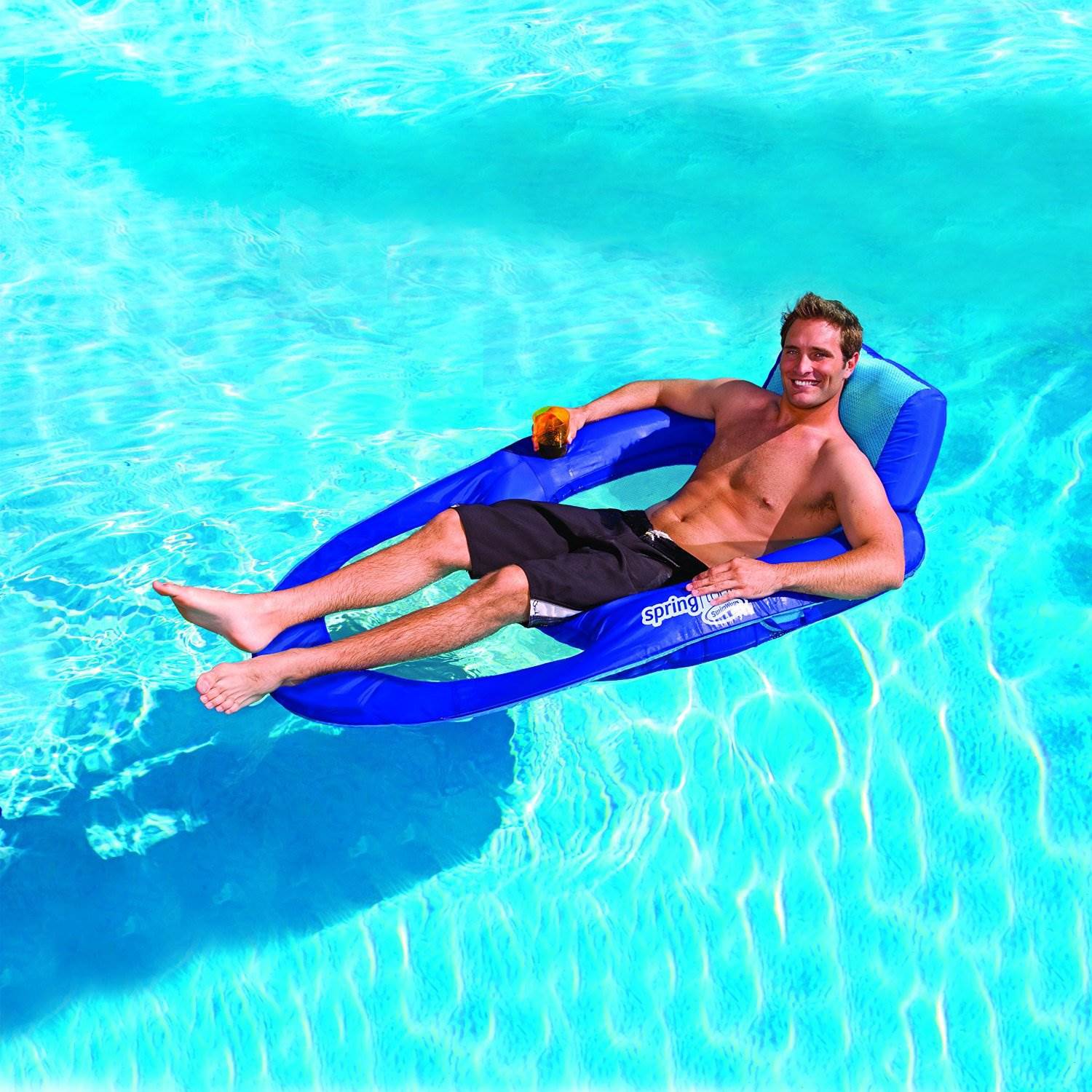 SwimWays Spring Float Recliner XL Inflatable Pool Float Lounger, Blue (2 Pack)