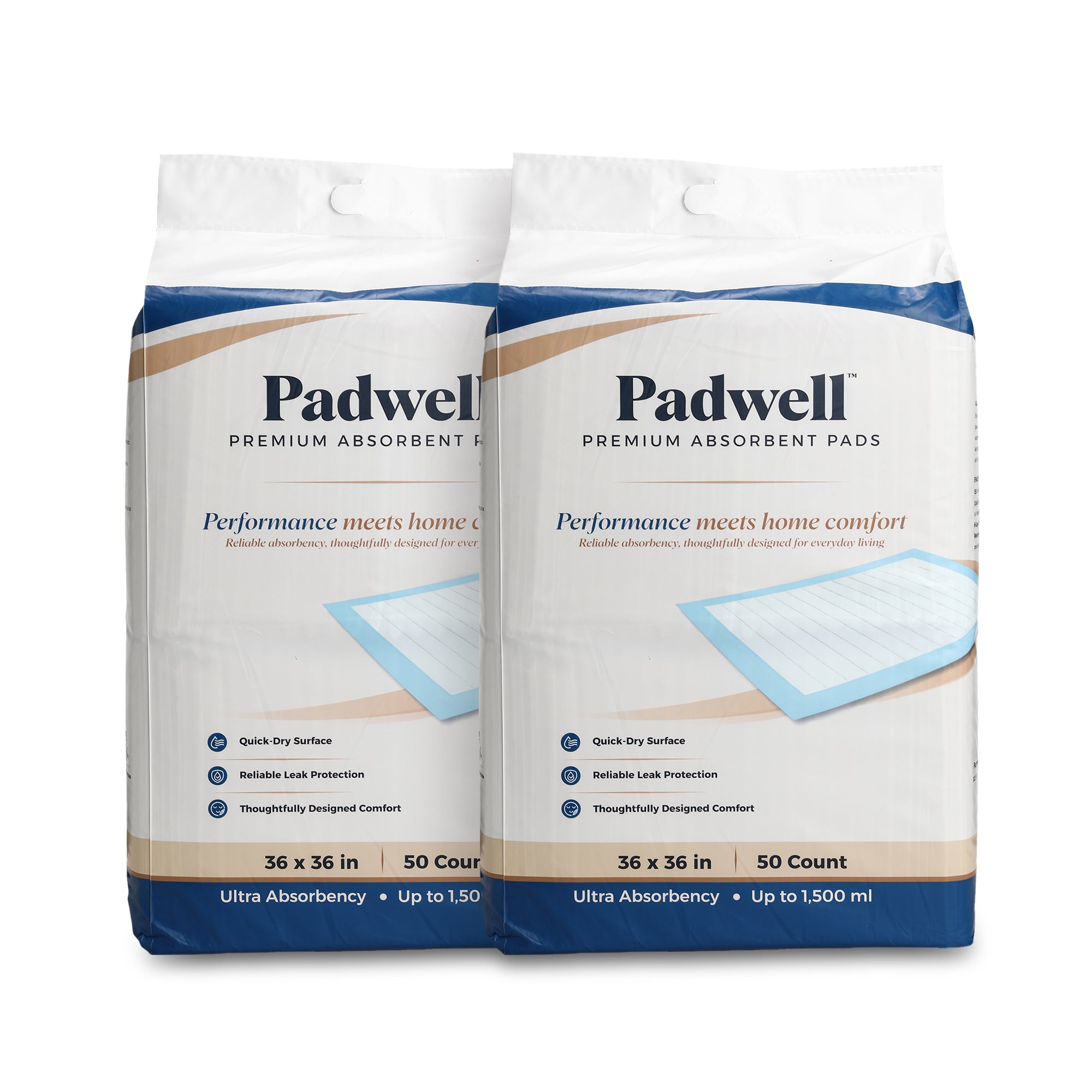 Padwell Absorbent Pads for Bed and Floor Protection, 36 x 36 Inches, 100 Count