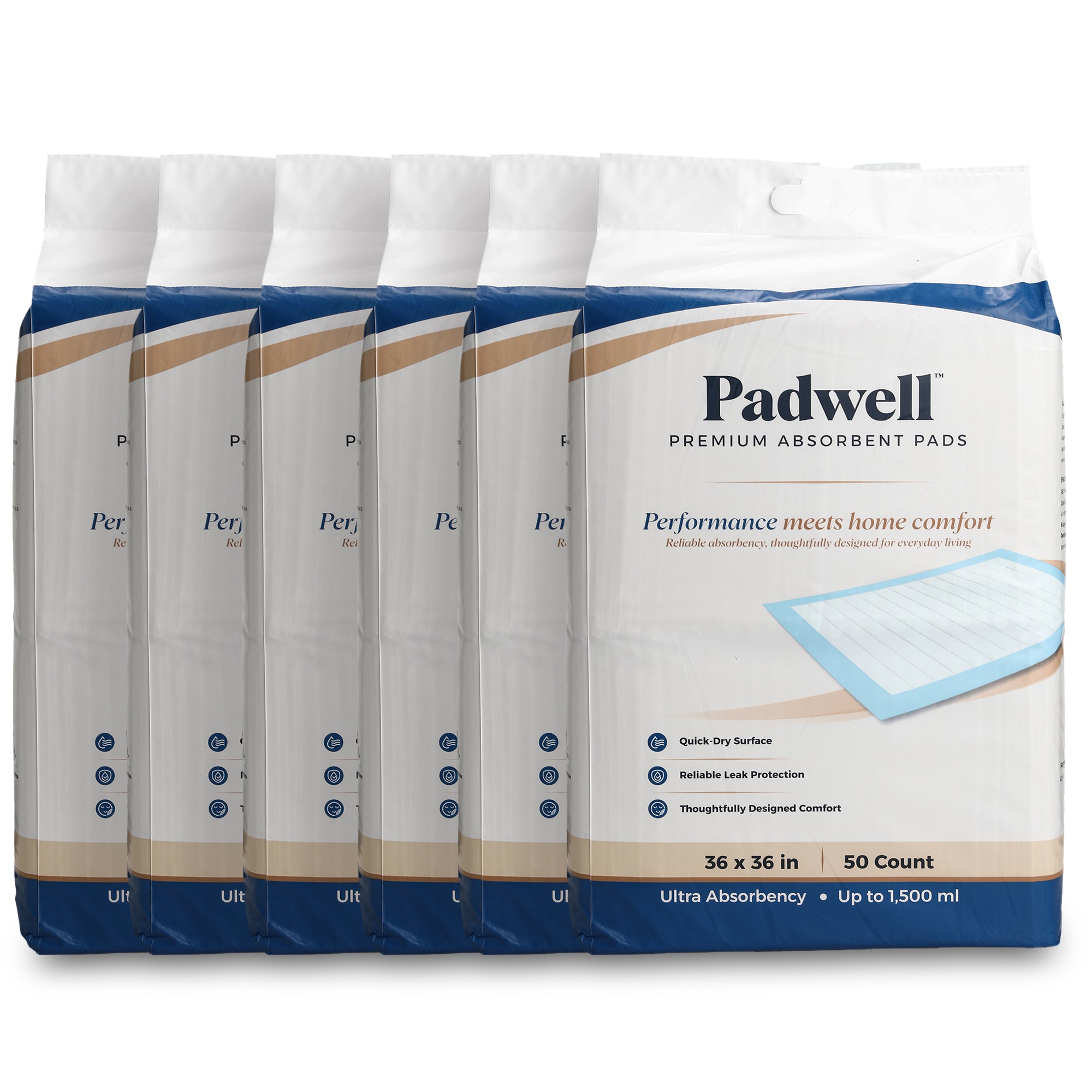 Padwell Absorbent Pads for Bed and Floor Protection, 36 x 36 Inches, 300 Count