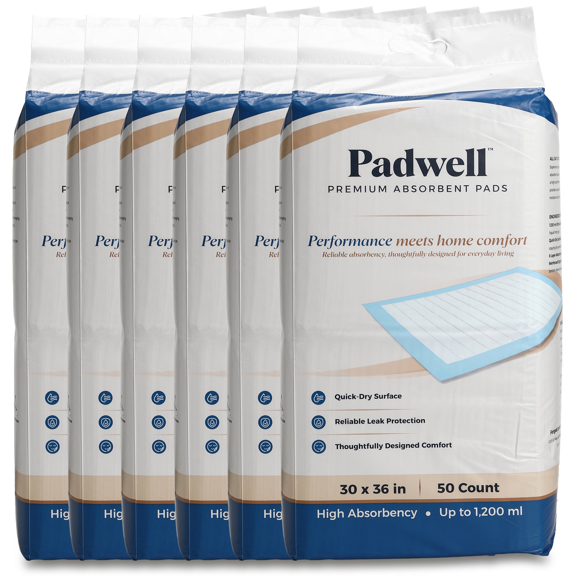 Padwell Absorbent Pads for Bed and Floor Protection, 30 x 36 Inches, 300 Count