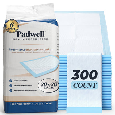 Padwell Absorbent Pads for Bed and Floor Protection, 30 x 36 Inches, 300 Count