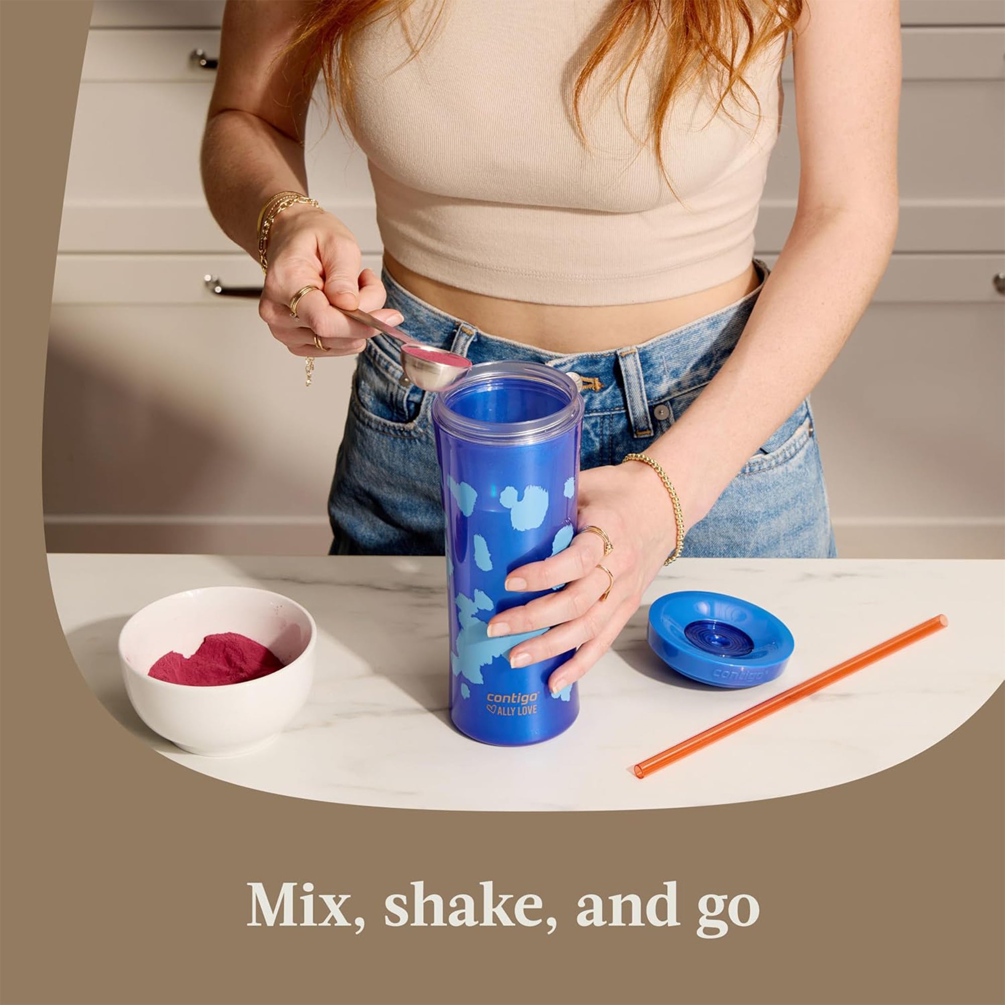 Contigo x Ally Love Shake and Go Tumbler with Autoclose Lid, 20 oz, Stellar Jay