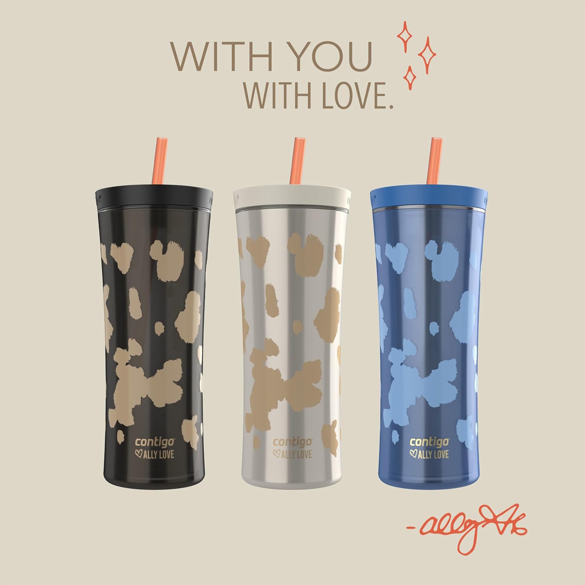 Contigo x Ally Love Shake and Go Tumbler with Autoclose Lid, 20 oz, Stellar Jay