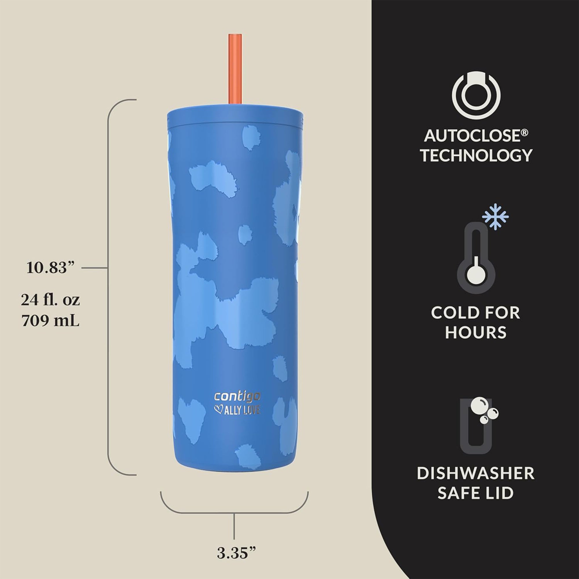 Contigo x Ally Love Streeterville Steel Tumbler with Straw, 24 oz, Stellar Jay