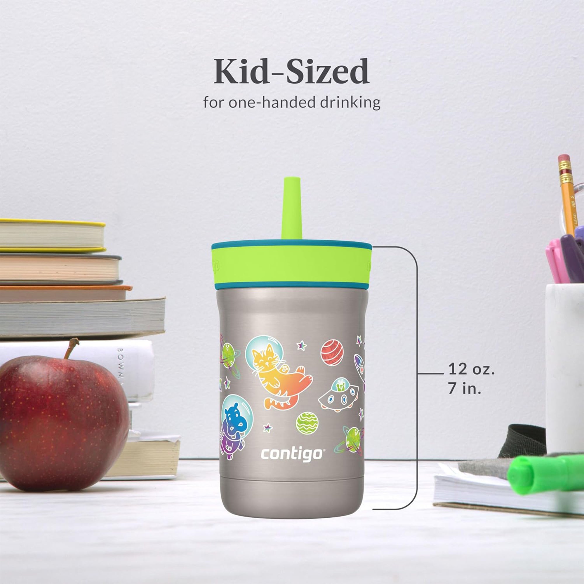 Contigo Leighton Insulated Straw Tumbler for Kids, 12 oz, Spacecraft/Juniper Lid
