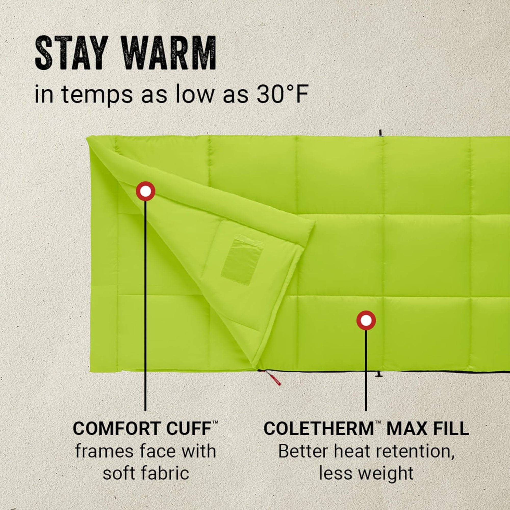 Coleman Kompact 30°F Adult Sleeping Bag with Heat Retention and Compression Sack