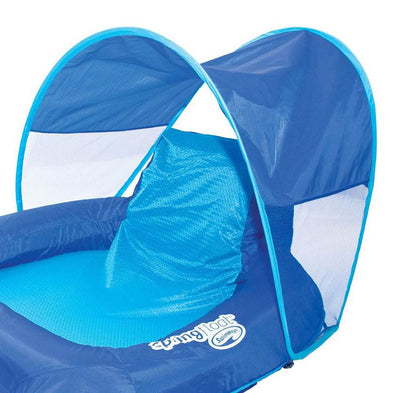 SwimWays Spring Float Pool Lounge Chair Recliner, Sun Canopy & Cup Holder, Blue