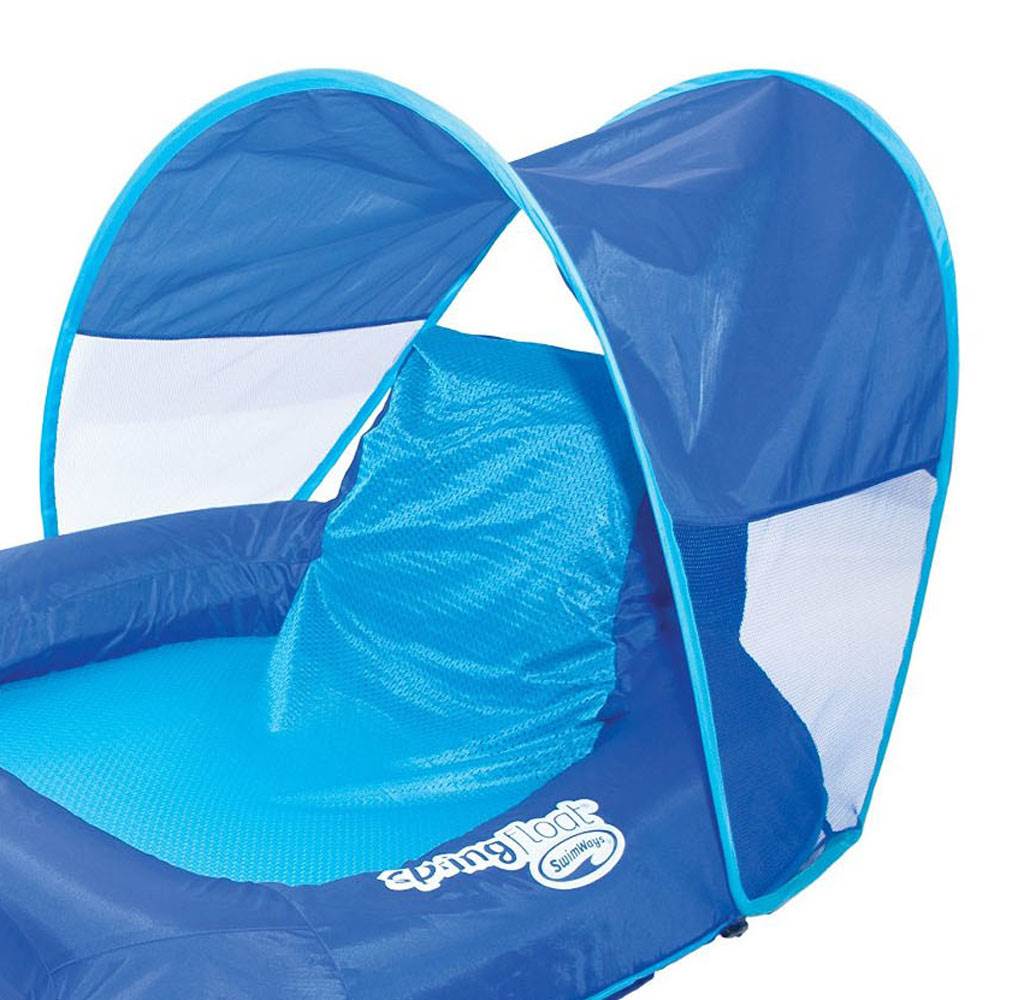 SwimWays Spring Float Recliner Pool Lounge Float w/ Sun Canopy, Blue (Open Box) - VMInnovations