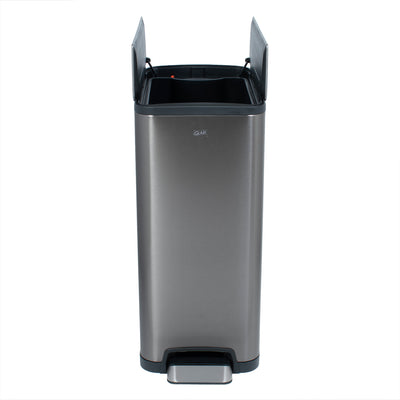 Glad 30L Stainless Steel Kitchen Trash Can with Wide Butterfly Opening, Gunmetal - VMInnovations