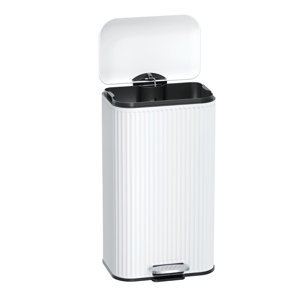 Clorox 30L Flute Stainless Steel Step Trash Can with Soft-Close Lid, White