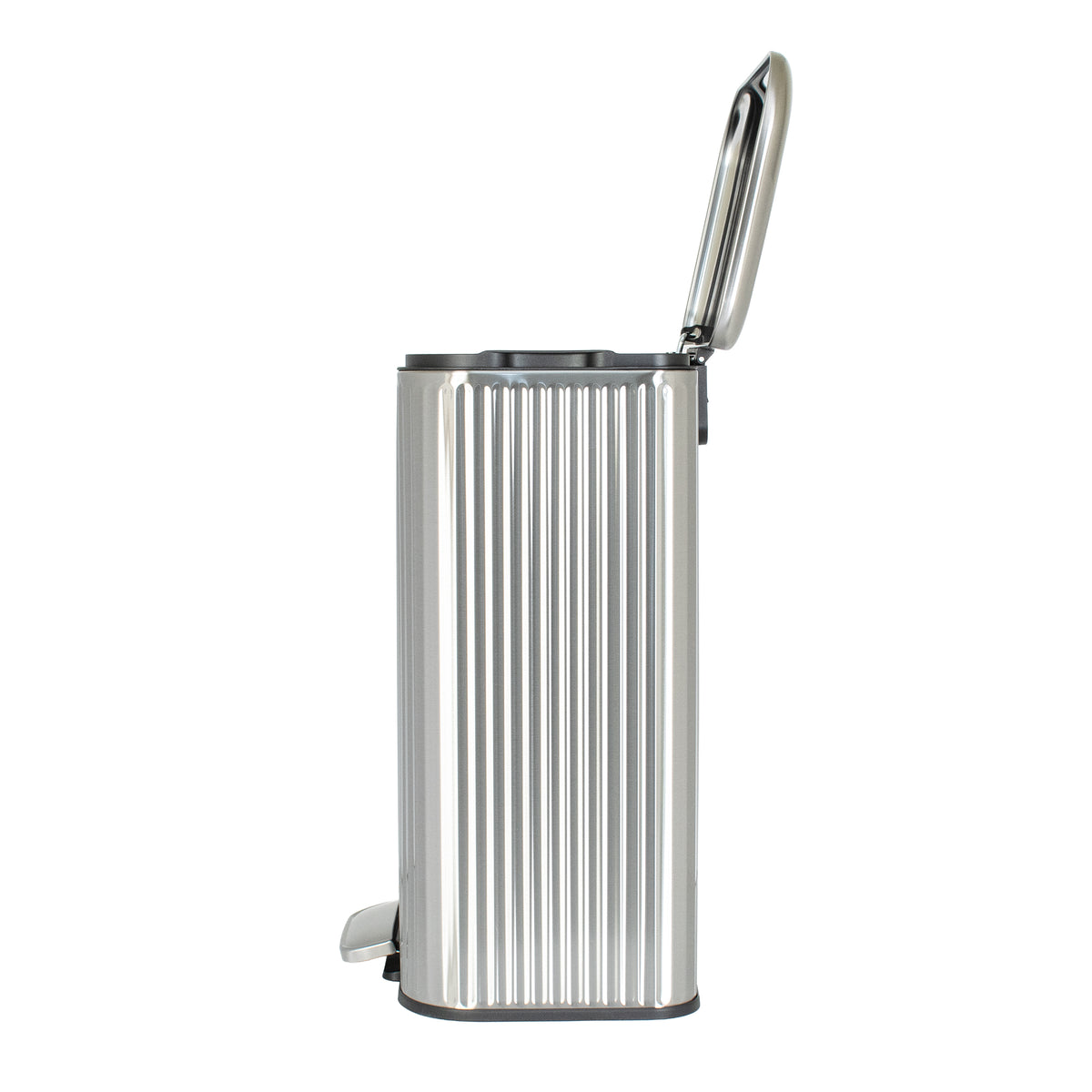 Clorox 50L Flute Stainless Steel Step Trash Can with Soft-Close Lid, Silver